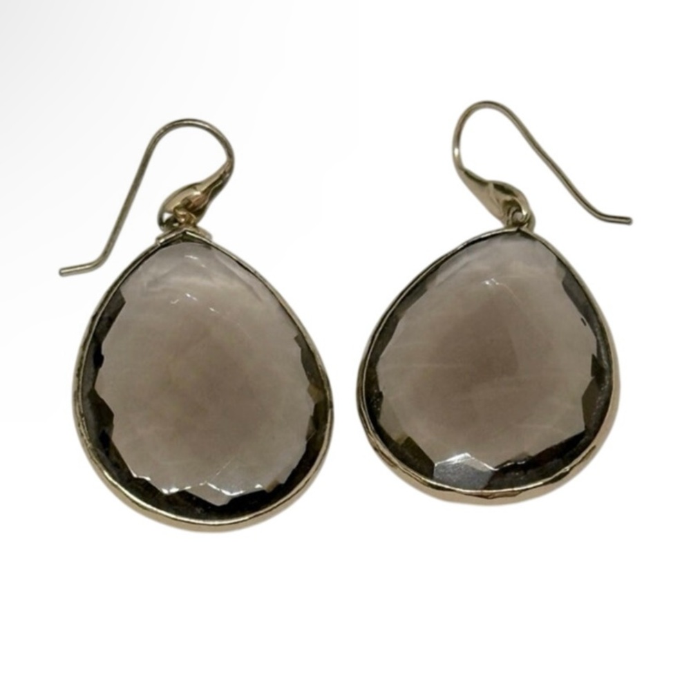 STELLA & DOT Serenity Drop Dangle Earrings Gold-Tone Smokey Quartz Retired